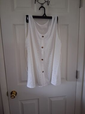 Sleeveless White Eyelet Button-Front Tank Top
